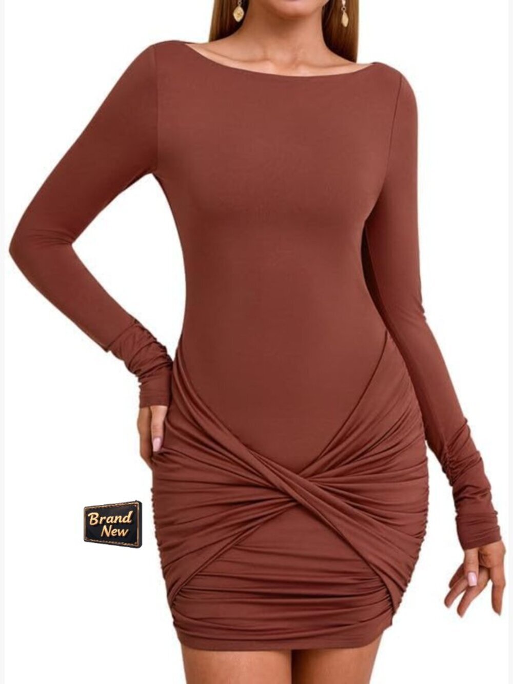 Long Sleeve Bodycon Mini Dress Ruched Backless Party Club Going Out Fall Dress